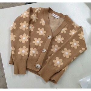 Wind & Willow Brown Cardigan With Daisy Pattern Size Xs